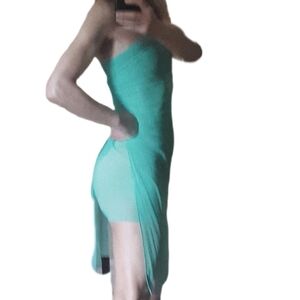 SHAN Green And White Strapless Swim Coverup